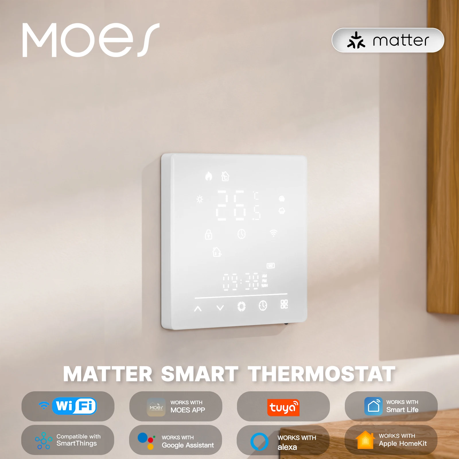 MOES Matter WiFi termostato inteligente controlador de temperatura Tuya caldera de agua calefacción eléctrica con Alexa Google Apple Smartthings