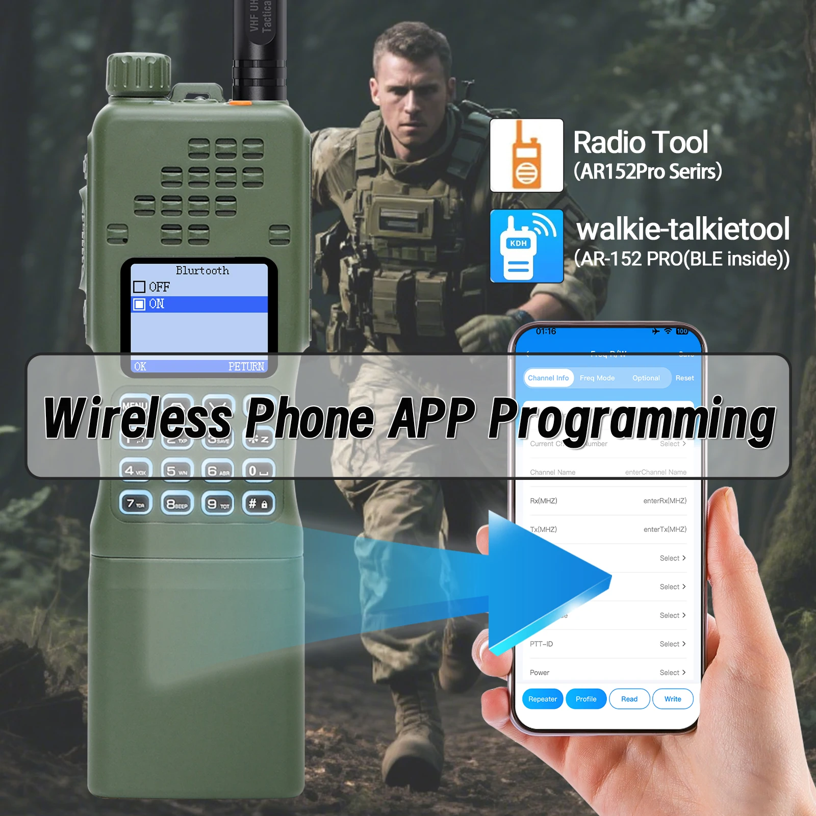 BAOFENG Tactical AR-152 PRO GPS Walkie Talkie Bluetooth-Programmierung Multi Band 12000 mAh Tri-Power-Amateurfunk mit großer Reichweite