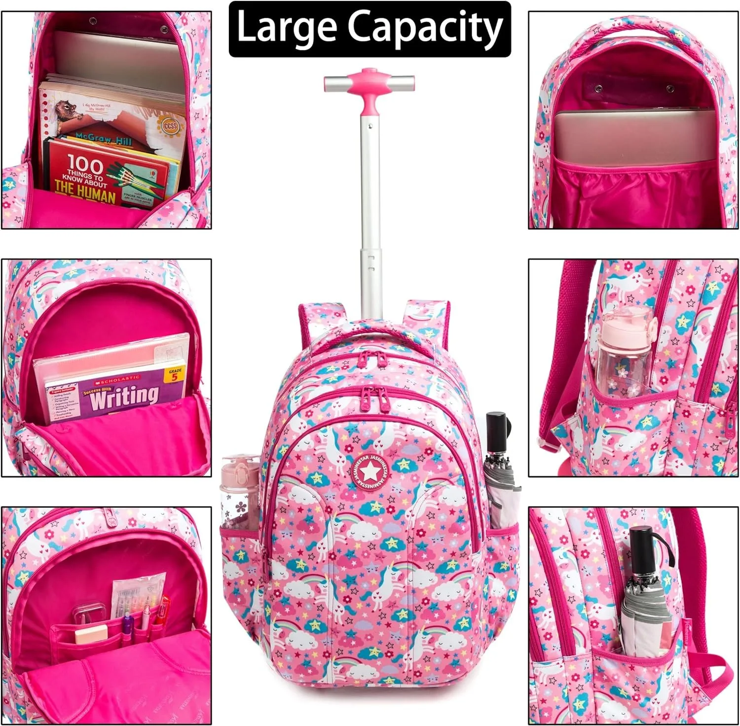 Schulrucksack für Mädchen, Kinder-Rolltaschen-Set für Jungen, Rolltasche, Rollgepäck, Schultrolley-Rucksack mit isolierter Lunchtasche