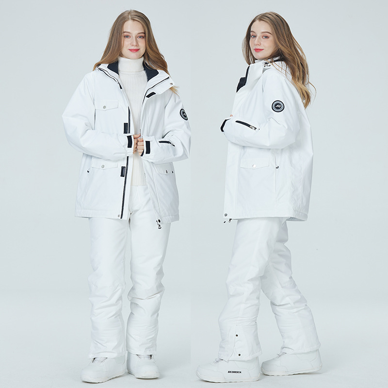 Traje de esquí blanco puro de 10K para mujer, conjuntos de ropa de Snowboard, chaqueta de esquí impermeable a prueba de viento, pantalones, monos de nieve, pareja de invierno