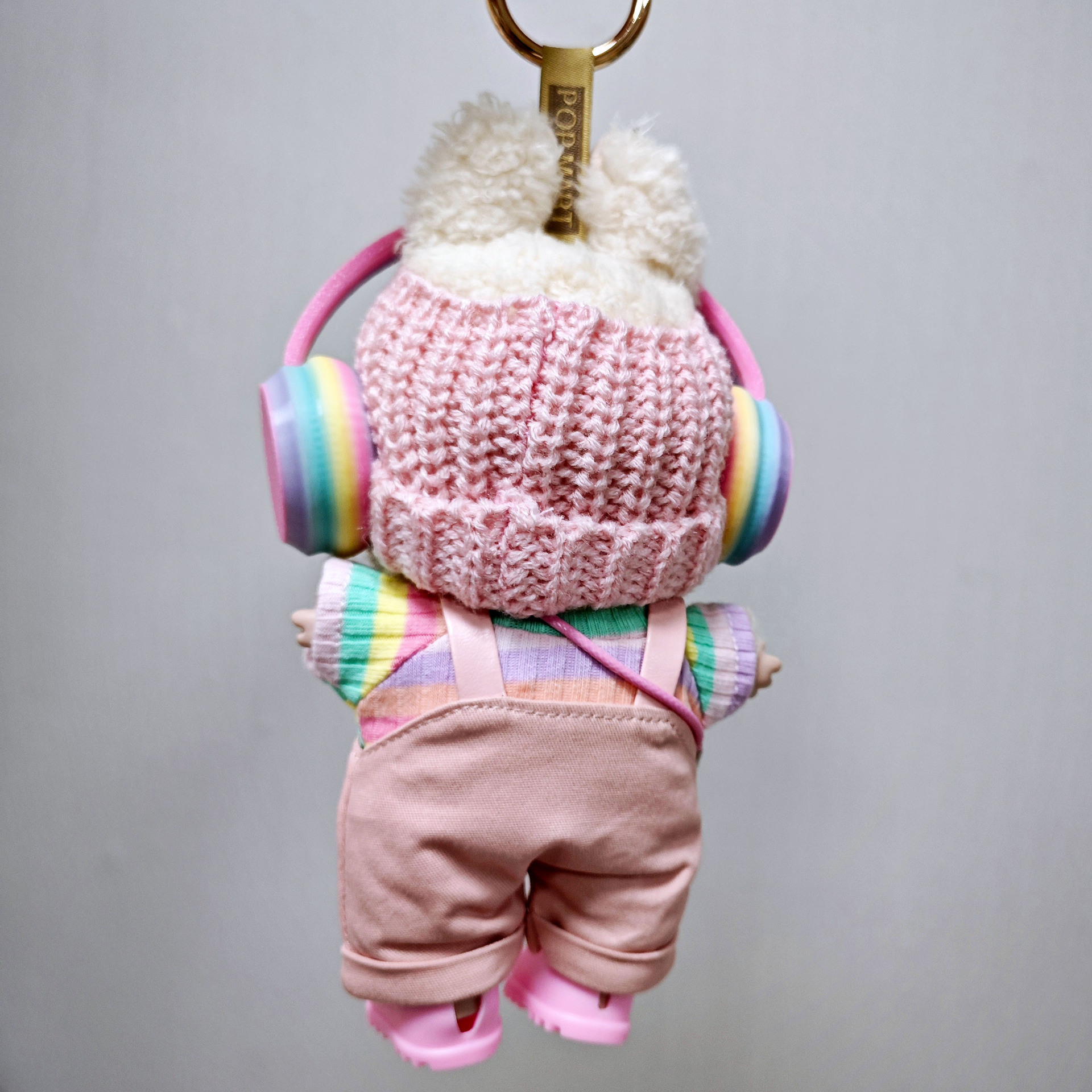 Para roupas de bebê Labubu 15cm - 17cm, feitas de tecido Labubu, macacão rosa, emparelhado com roupas de bebê