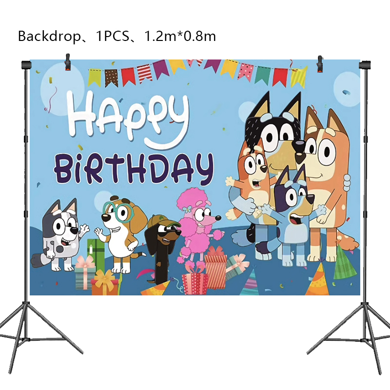 Blueies decoración de fiesta de cumpleaños globo de látex de aluminio para niños suministros para eventos perro azul vajilla desechable telón de fondo de pancarta