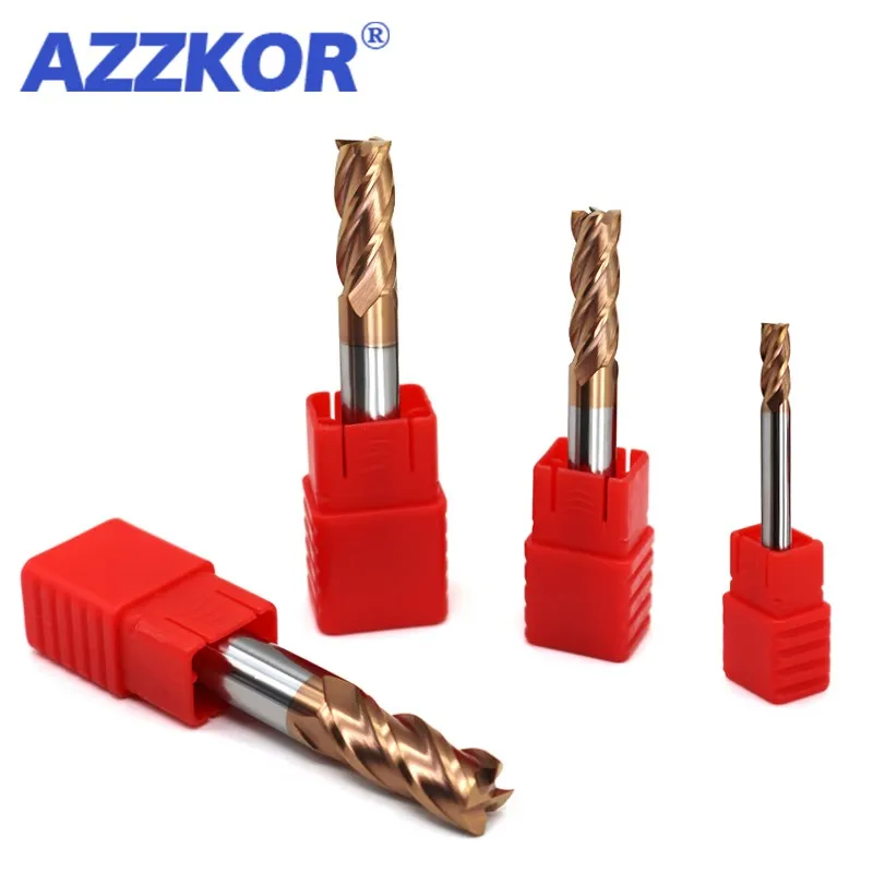 AZZKOR HRC55 4 섕크 밀링 커터, 텅스텐강 카바이드 합금 코팅, CNC 가공 엔드밀용 플랫 엔드 밀, 4 플루트, 10 개