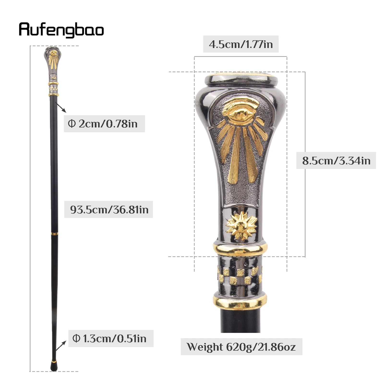 Golden Black Freimaurerei Freimaurer VG Totem Relief Gehstock Mode Gehstock Gentleman Crosier Knopf Gehstock 93 cm
