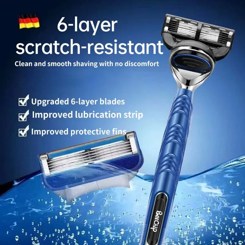 Ręczna golarka Razor Sześć warstw ostrzy Osiem wymiennych głowic tnących z uchwytem na nóż dla mężczyzn Razor Old Style Blades