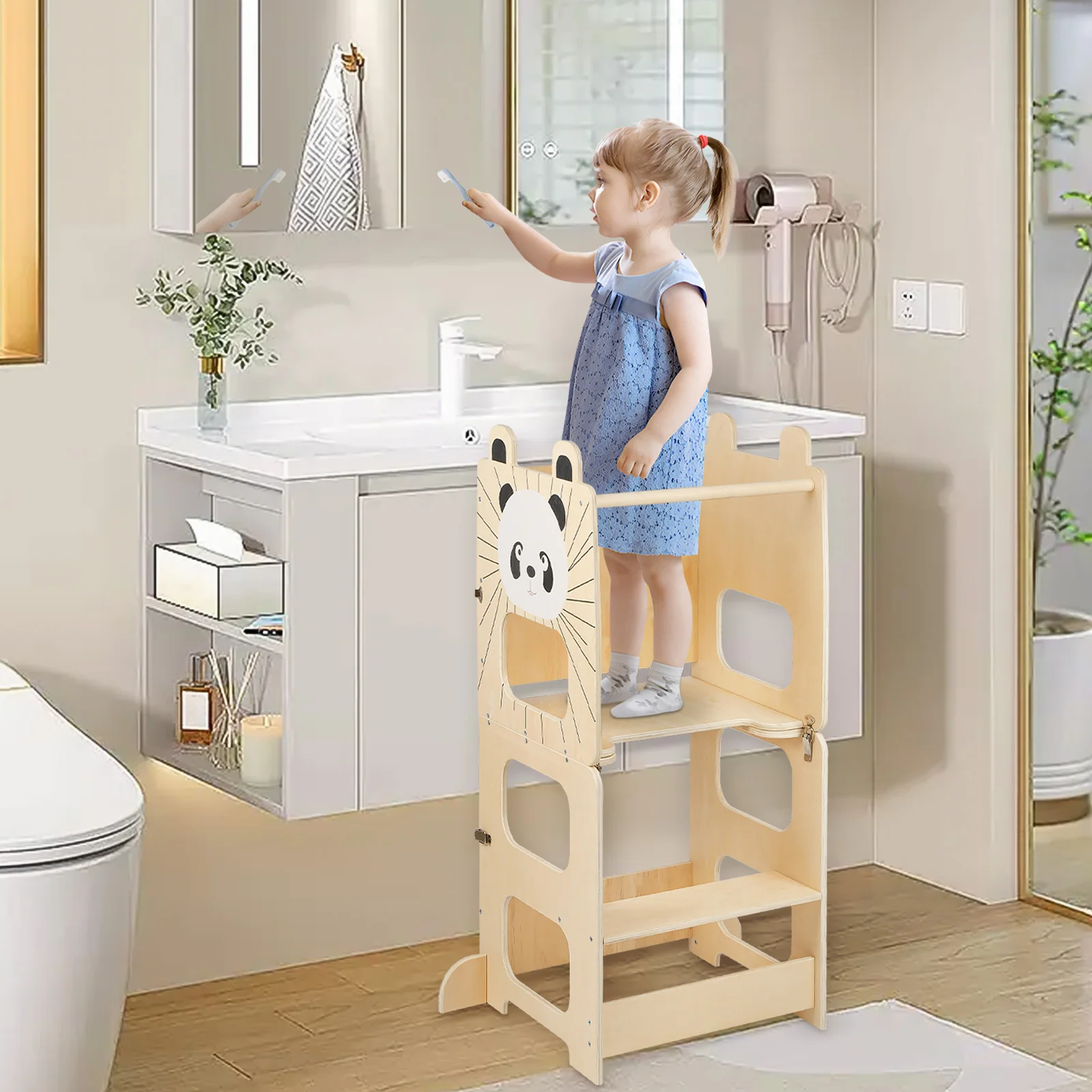 Torre de aprendizagem Montessori 3 em 1, conversível em uma mesa infantil com cadeira - banco de cozinha e cadeira de pé