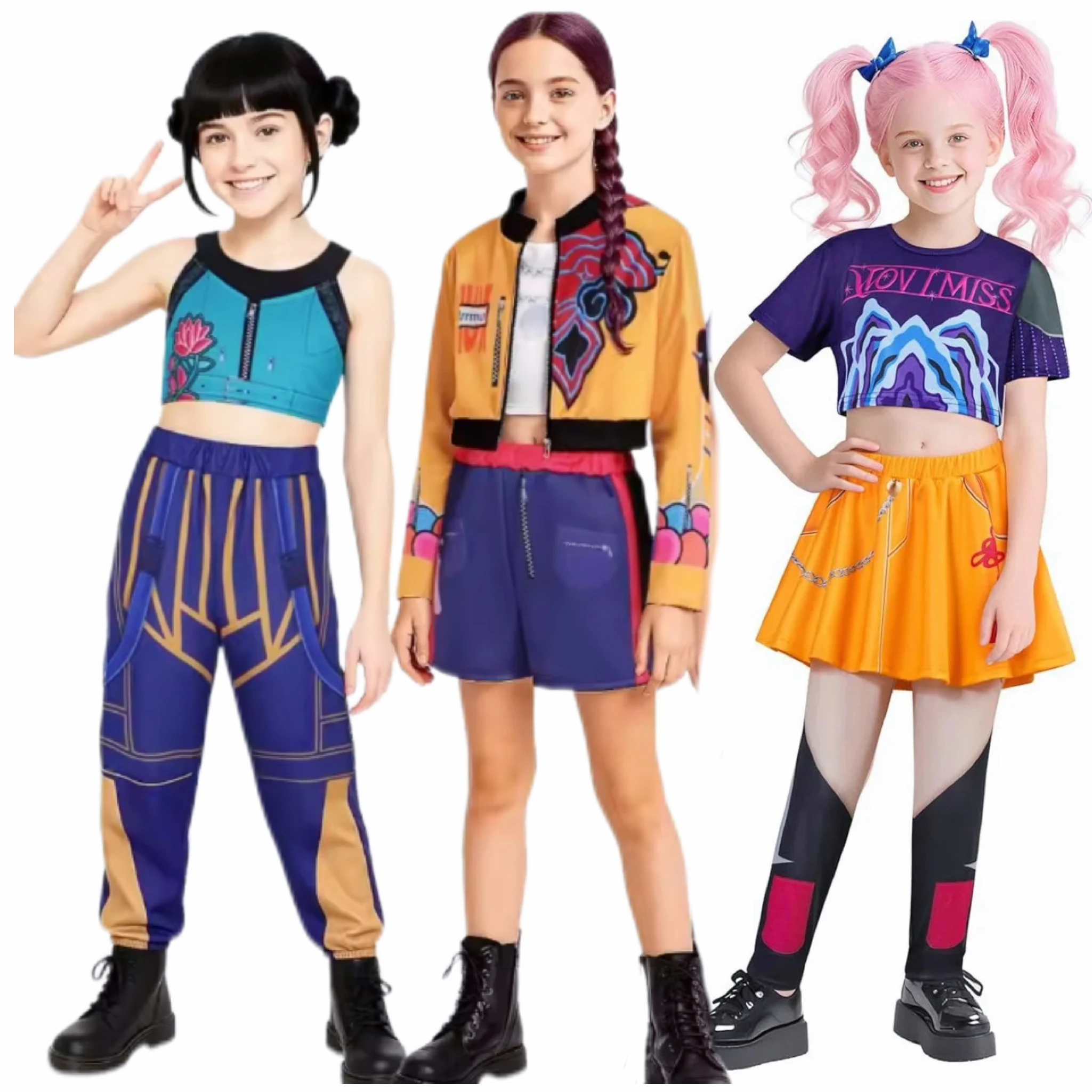 Disfraz de Kpop para niños, cazadores de demonios, Rumi Zoey Mira, disfraz de Huntrix para niñas, grupo de ropa, ídolo, juego de rol, traje de Carnaval de Halloween