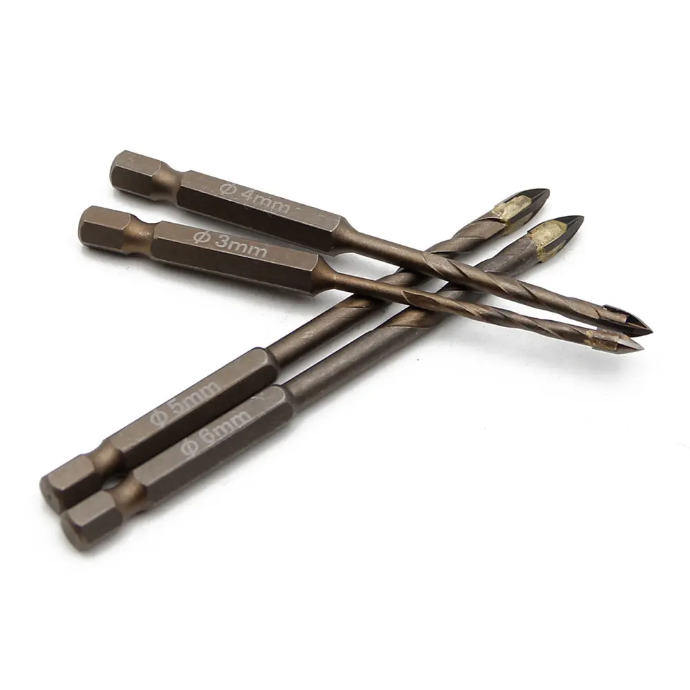 4 PC หกเหลี่ยม Handle CROSS เจาะกระจกบิตกระเบื้องเซรามิคเจาะเบเกอรี่สีเหลืองเกลียวเซรามิคเจาะ Overlord เพชรเครื่องมือ