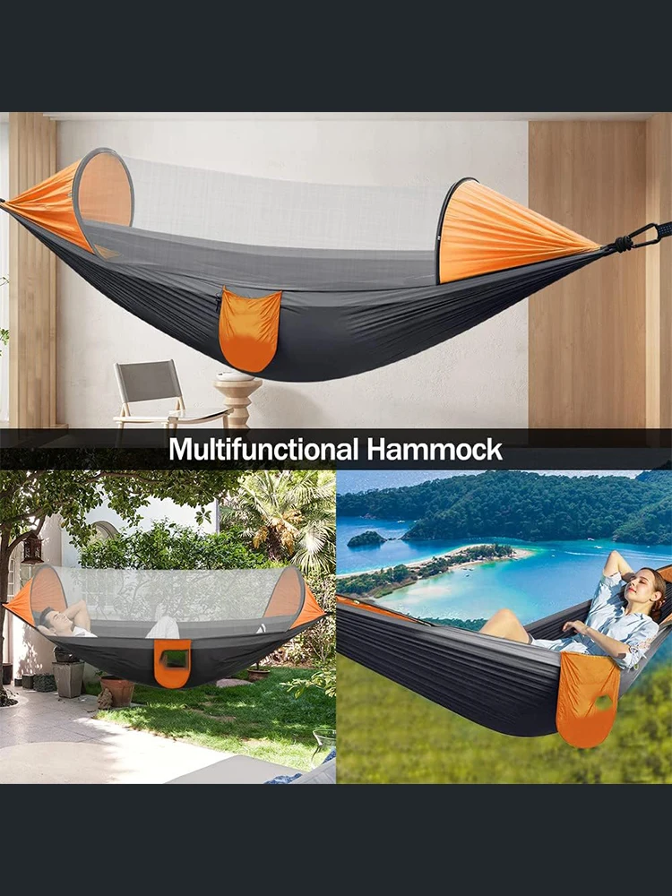 3 in 1 Outdoor Camping Hammock with Mosquito Net Automatic Quick Opening Nylon Hammock Chair Anti-Mosquito Hanging Bed Net