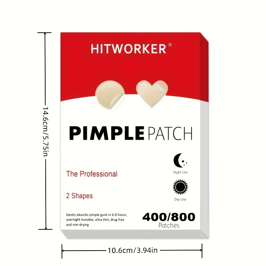 400/800pcs HITWORKER Hydrocolloid Acne Patches, 2 Sizes, Day & Night Use, Beige, Oil Control, Fragrance-Free