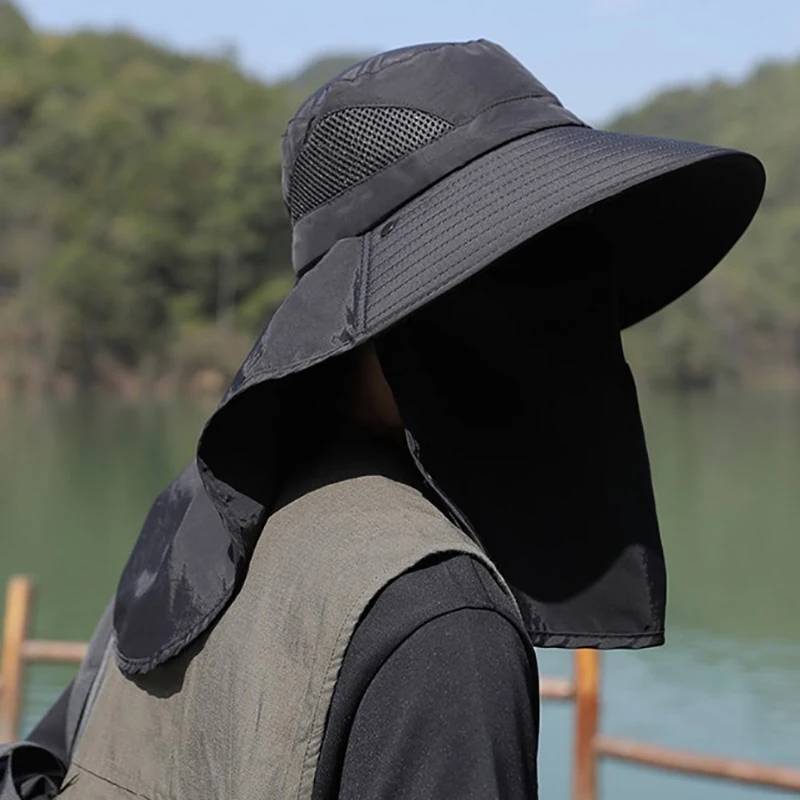 ฤดูร้อน Sun หมวกป้องกันรังสียูวีหมวกตกปลาล่าสัตว์กลางแจ้งสําหรับผู้ชายผู้หญิงเดินป่าตั้งแคมป์ Visor หมวกคอ FLAP หมวกชาวประมง