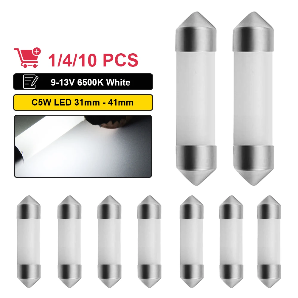 1/4/10 Uds C5W bombilla LED adorno 31mm 36mm 39mm 41mm C10W COB 12V 6500K blanco Interior del coche luz de lectura lámpara de placa de matrícula de maletero