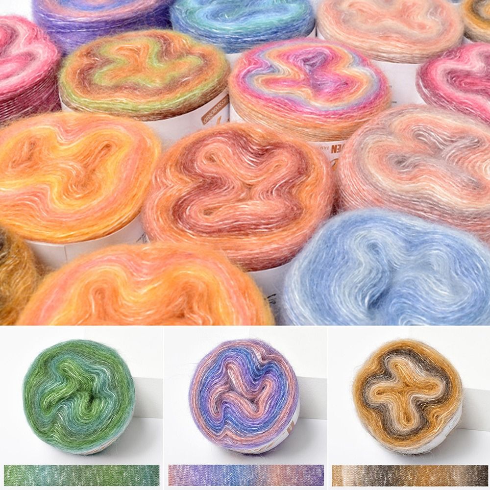 250 m Frühling/Sommer gehäkeltes Regenbogen-Mohair-Garn, weicher Rock, Spitze, häkeln, handgewebtes weiches Garn, Bio-Baumwollmischung, Garn zum Selbermachen