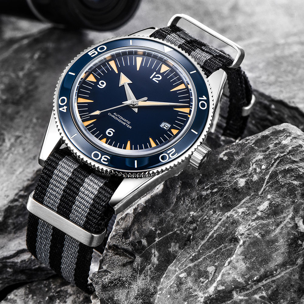男性用防水サファイアガラス時計,ナイロンストラップ,自動,発光,日本製,nh35a,41mm, 100m