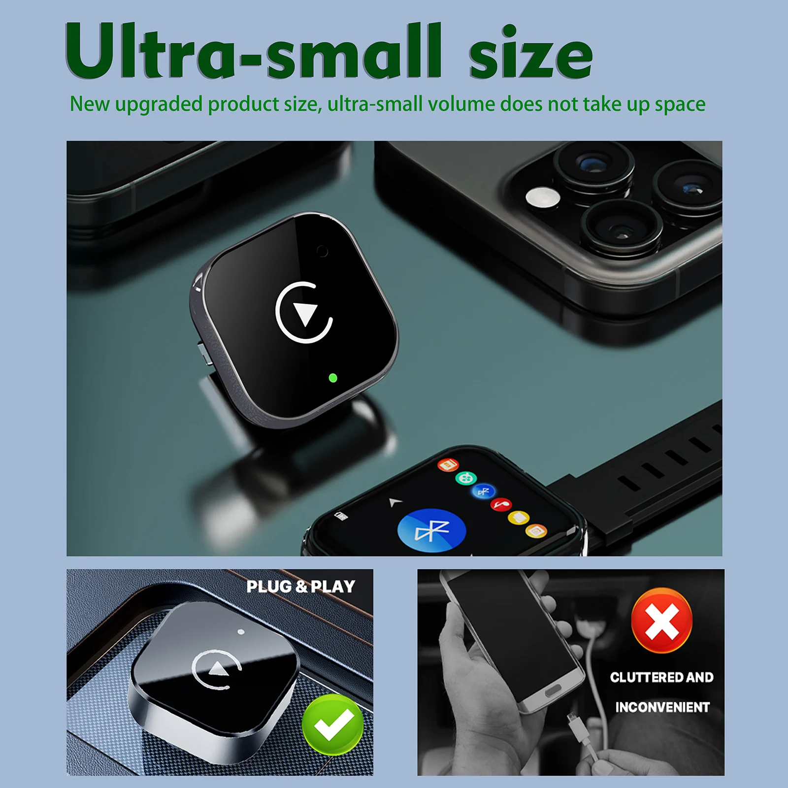 Draadloze CarPlay-adapter voor iPhone - Mini Plug & Play Auto Connect, 5GHz WiFi lage latentie, iOS 10+ compatibel met bekabelde CarPlay