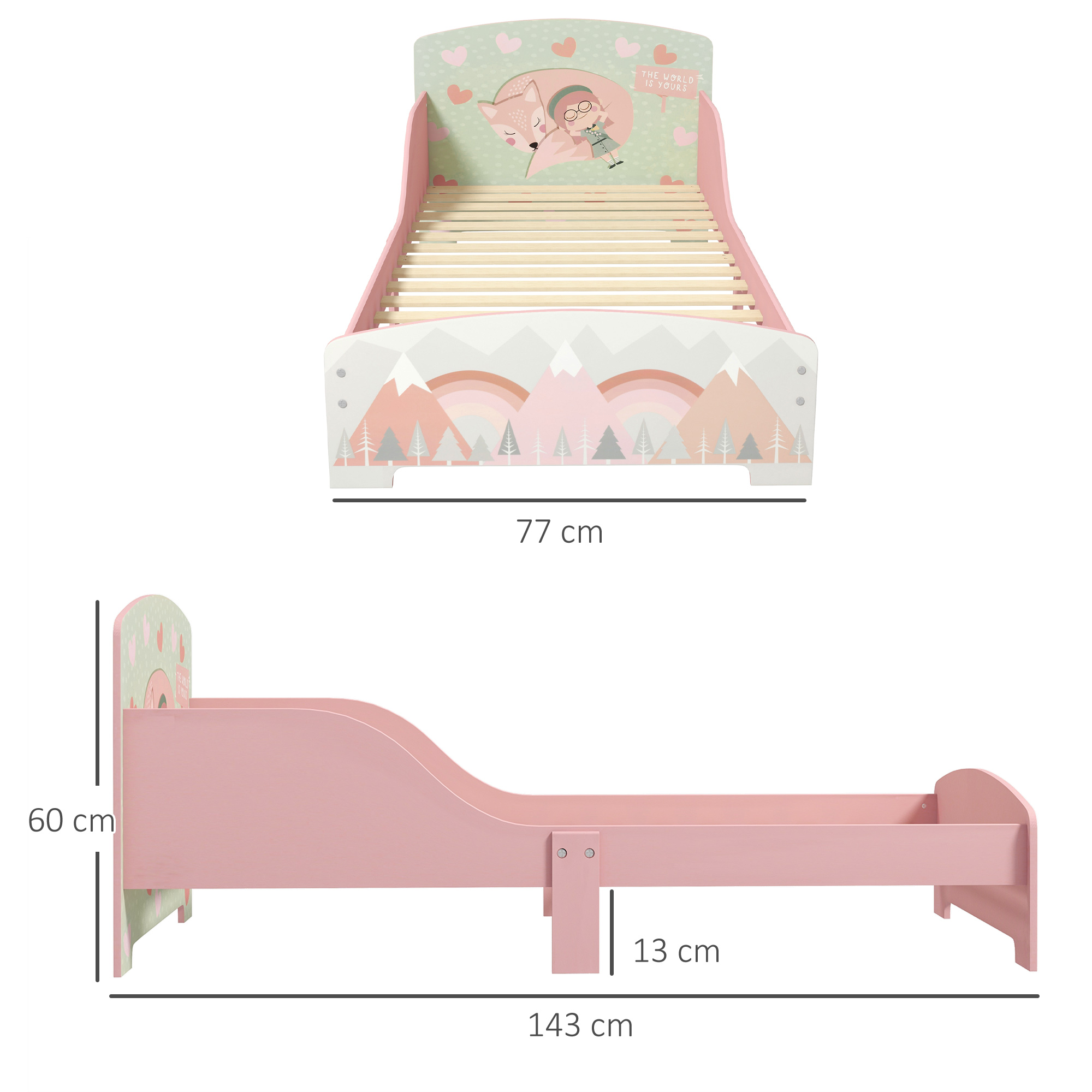 ZONEKIZ lettino in legno per bambini 143x77x60 cm per bambini 3-6 anni carico 40 kg