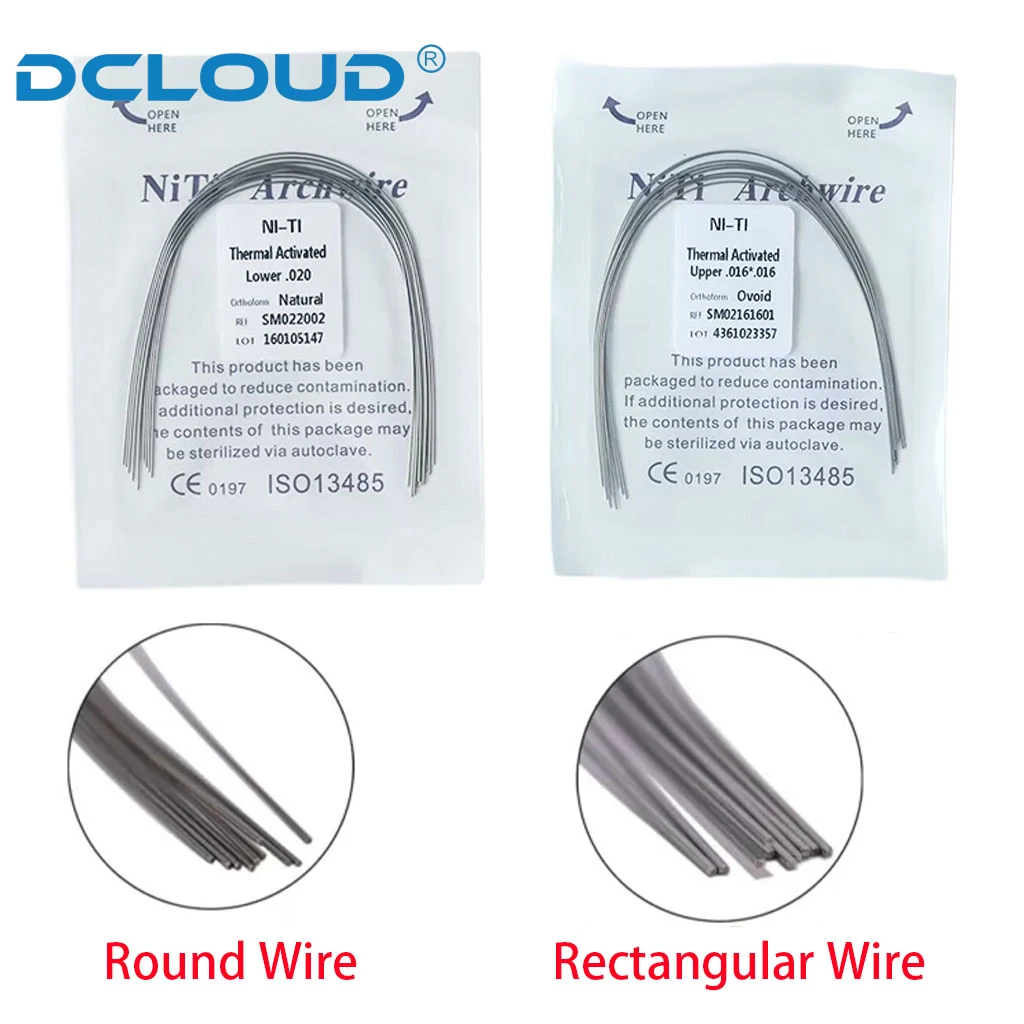 100Pcs/10Packs Dental Orthodontic Thermal Activated Archwires Super Elastic Niti Arch Wire Round Rectangular Ovoid /Natural Form