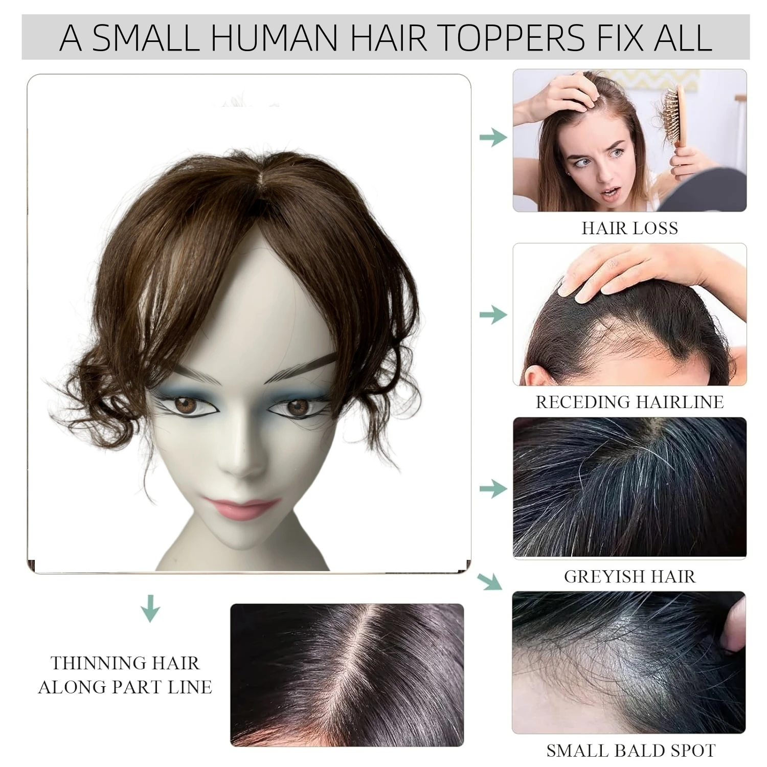 Body Golvend Menselijk Haar Toppers voor Vrouwen 25 cm Clip In Krullend Haarstukjes Extensions Verhogen Haarvolume Milde Bruin Non-Remy