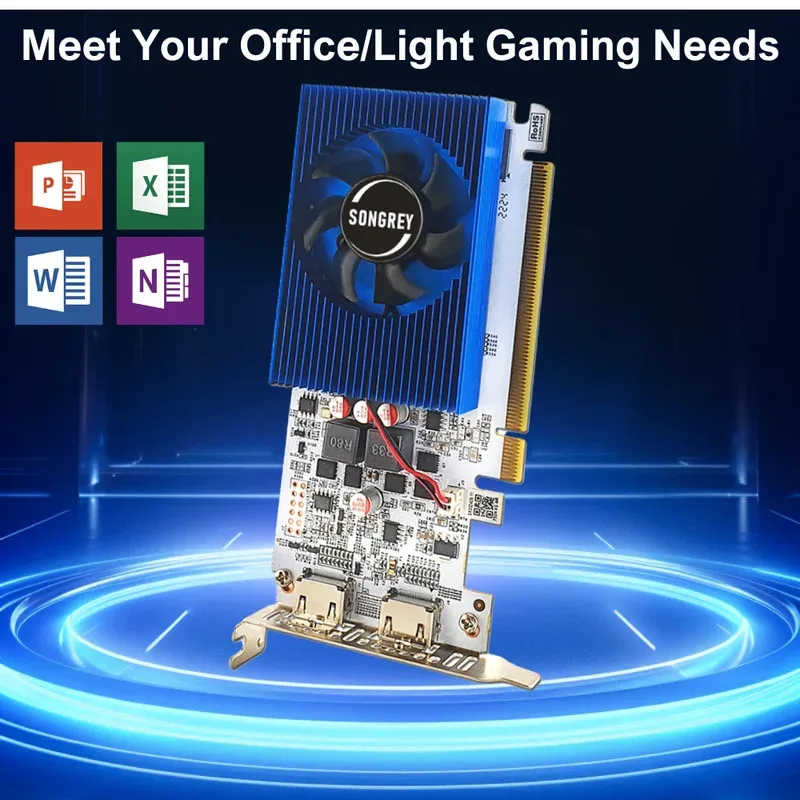 Tarjeta gráfica SONGREY GT730 de 4GB DDR3 2HDMI, pantalla de 2 monitores PCI-E2.0 16X, GPU de computadora, GPU de perfil bajo 1080P, 1 año de garantía