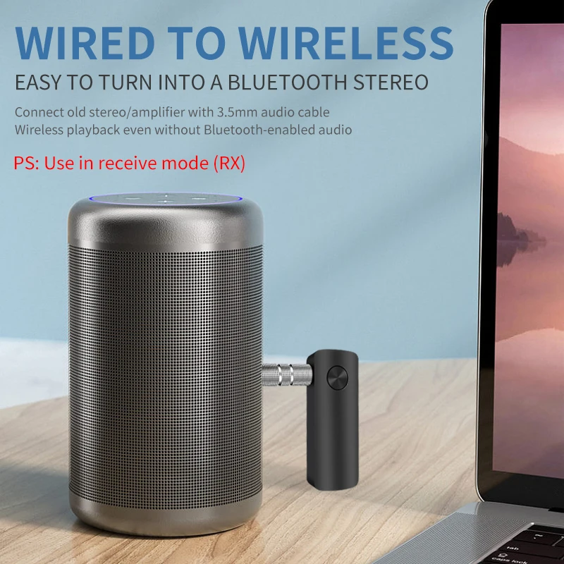 T66 Bluetooth 5.3 Ricevitore audio Trasmettitore 3.5mm AUX Stereo 2 in 1 Adattatore wireless musicale con microfono per TV PC Cuffie Kit auto