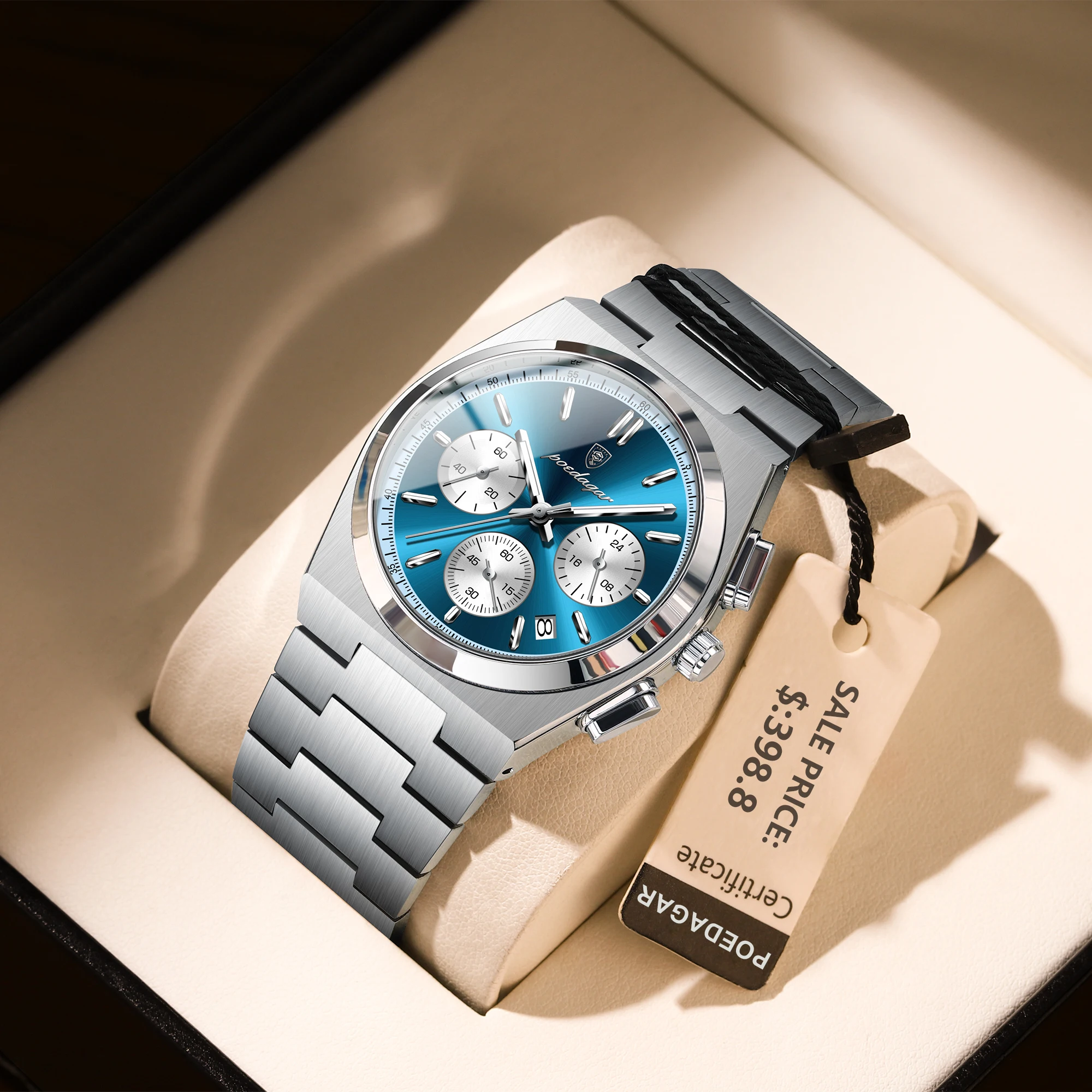 POEDAGAR, reloj de cuarzo de lujo para hombre, reloj deportivo militar para hombre, cronógrafo luminoso resistente al agua con fecha, relojes de acero inoxidable para hombre