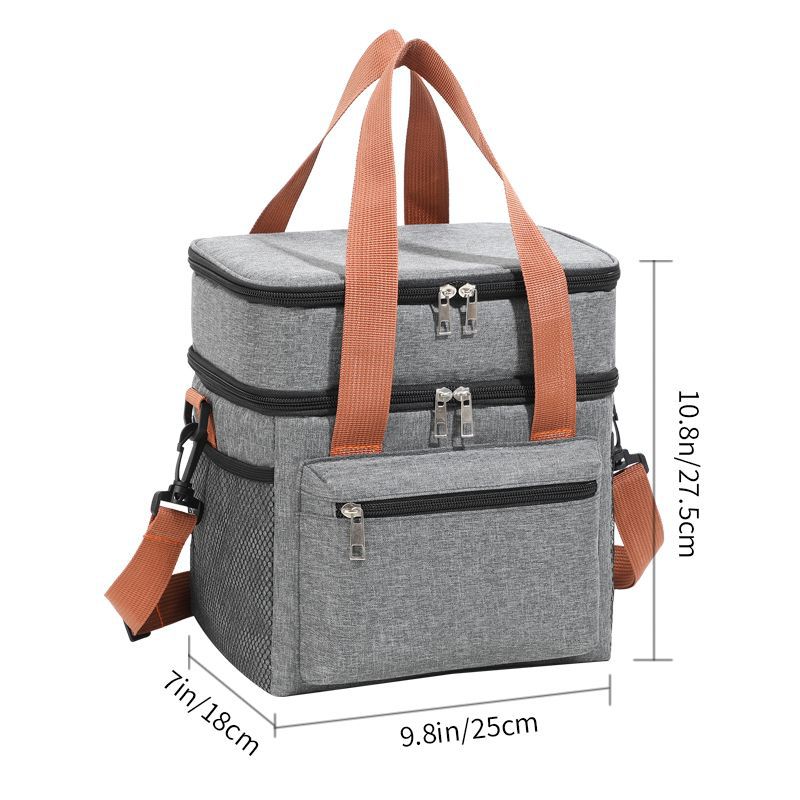 Bolsa de almuerzo multifuncional de doble capa para mujeres y hombres, fiambrera de Picnic de viaje de gran capacidad con correa para el hombro