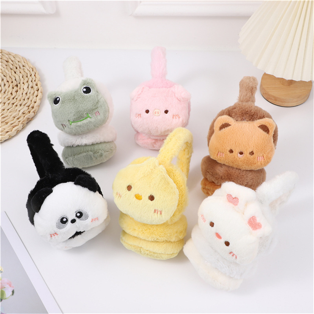 Зимние теплые наушники с мультяшными животными, милый кролик, цыпленок, медведей, лягушка, детские грелки, наушники-мушечки из мягкого кашемира, наушники из искусственного меха
