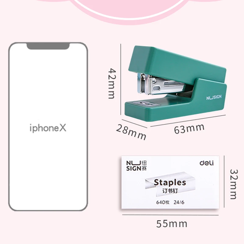 DELI-Juego de Mini grapadora portátil, máquina de encuadernación de papel de Color, utiliza grapas 24/6 26/6, papelería de moda, suministros de oficina