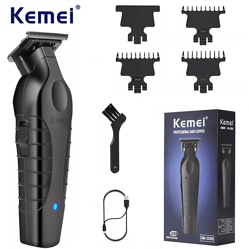 Kemei 2299 ตัดผมผมไร้สายTrimmer 0 มม.Zero GappedแกะสลักClipper Detailer Professionalไฟฟ้าเสร็จสิ้นตัดเครื่อง