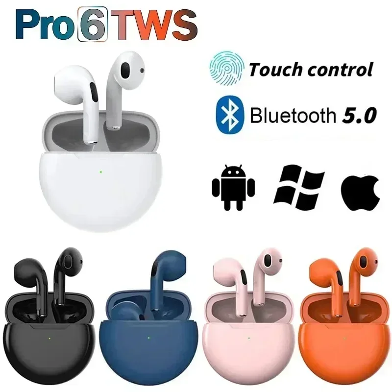 Auriculares Bluetooth Pro 6 TWS Auriculares inalámbricos con Bluetooth Auriculares con cancelación de ruido con micrófono Auriculares inalámbricos Pro6 para IPhone
