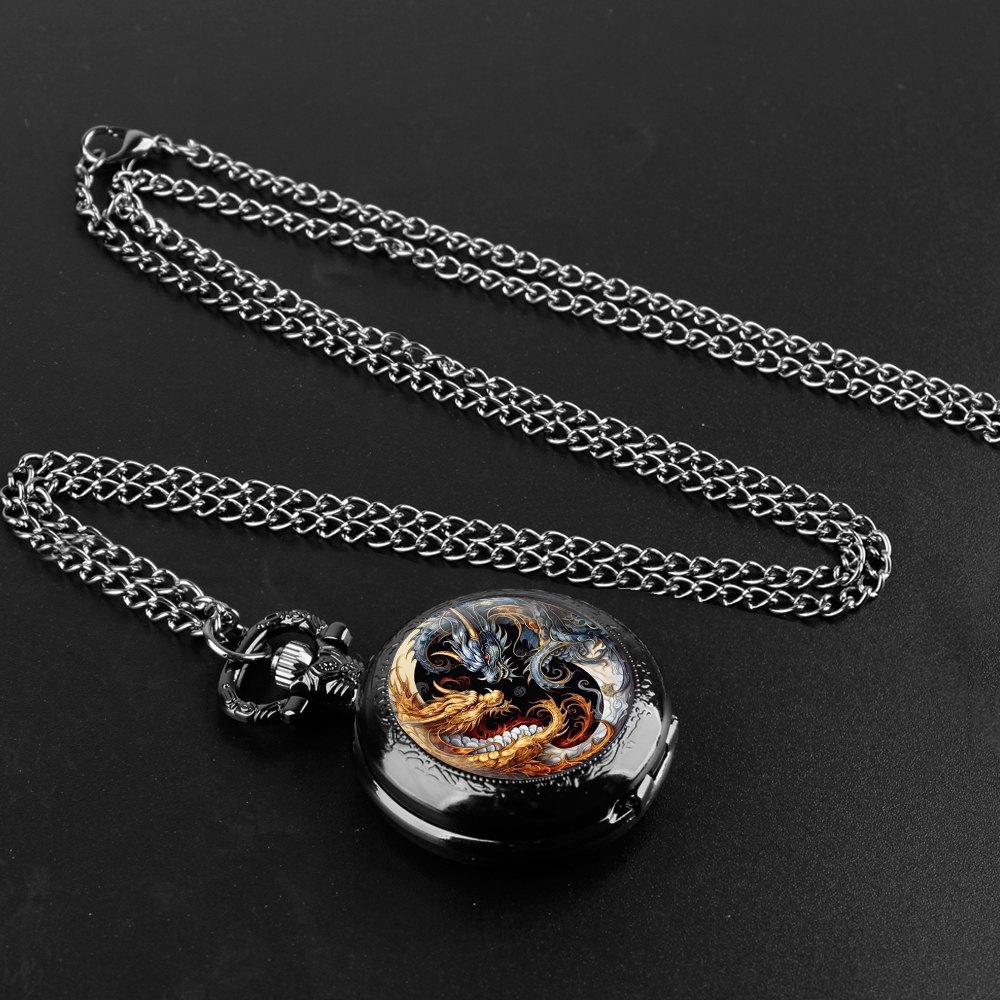 Yin-Yang Dragon ที่ไม่ซ้ํากัน Creative Quartz นาฬิกาพ็อกเก็ตสร้อยคออุปกรณ์เสริมนาฬิกาเด็กของที่ระลึกของขวัญที่ดีที่สุดสําหรับเด็กผู้ชาย