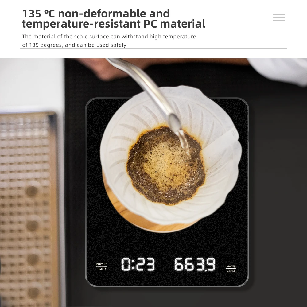 อิเล็กทรอนิกส์จับเวลากาแฟขนาด 3 กก.0.1g สมาร์ทกาแฟหยดเครื่องชั่งน้ําหนัก Type-C ชาร์จกาแฟน้ําหนักพร้อมตัวจับเวลาครัวเครื่องชั่งน้ําหนักเครื่องมือ