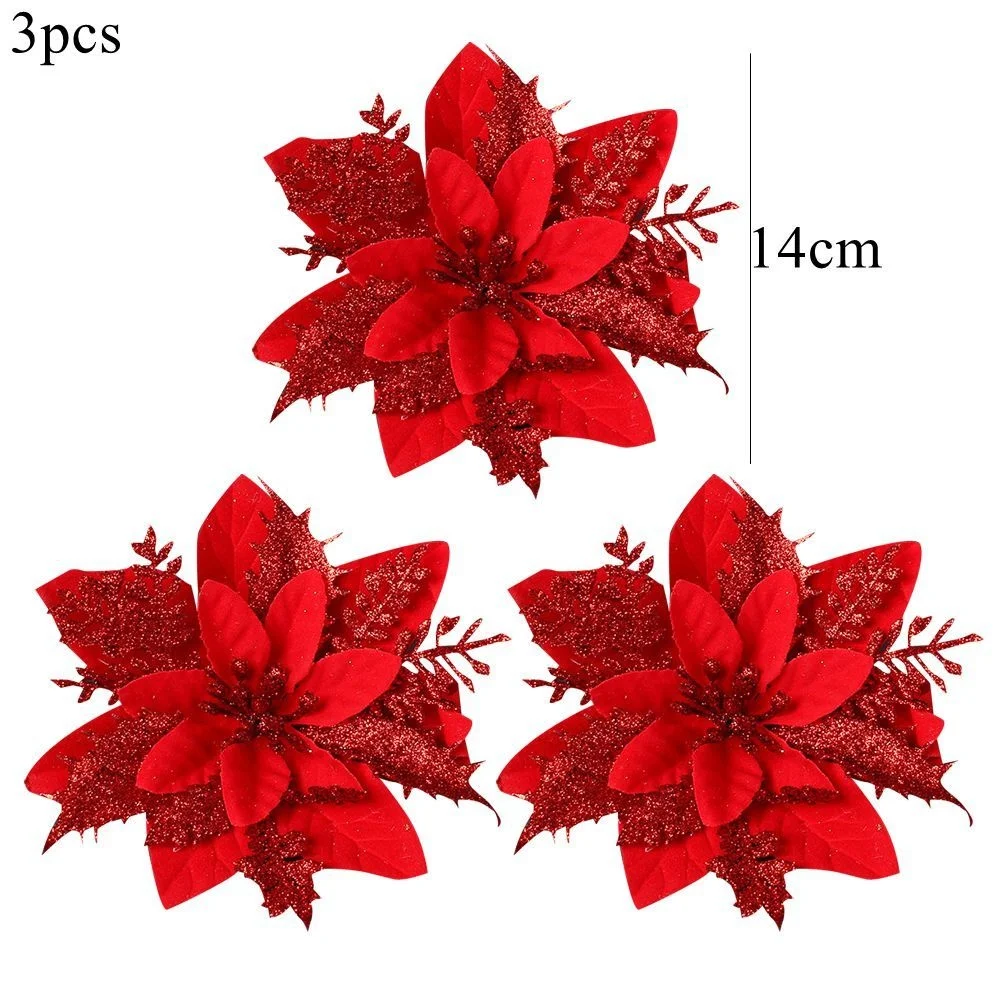 3 Giáng Sinh Hoa Đỏ Vàng Bling Đầu Hoa Cho Noel Nhà Trang Trí Cây Navidad Đảng Đặt Bàn Trang Trí Vật Dụng