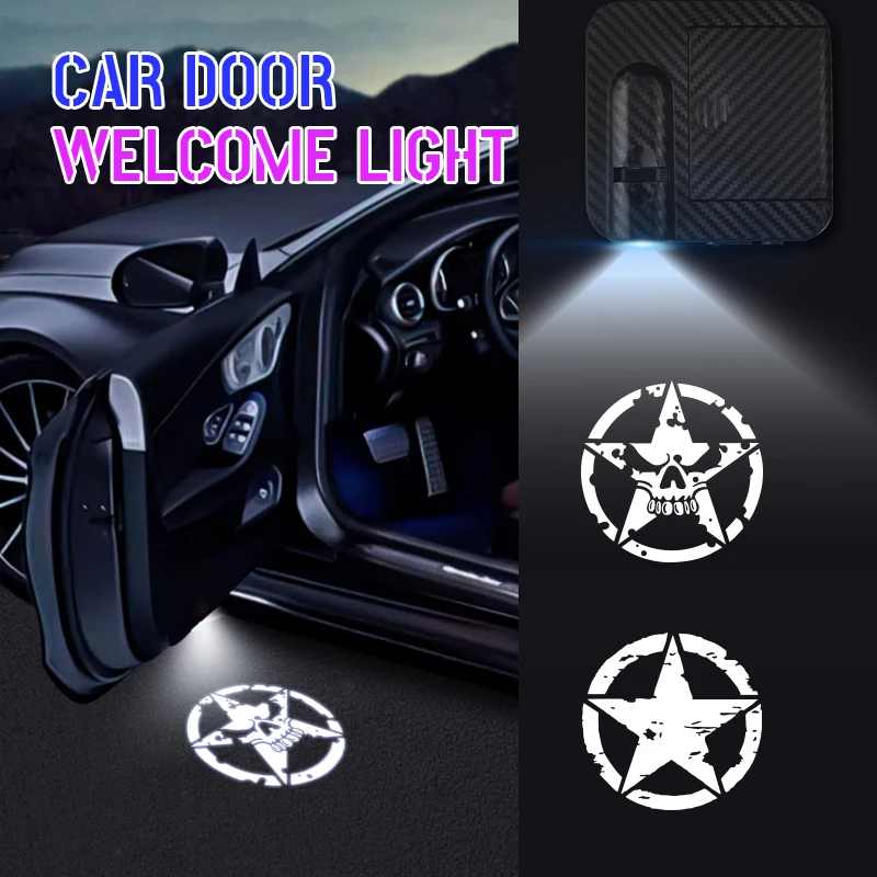 1/2 buah lampu sorot LED Logo bintang lima-sudut lampu kesopanan pintu mobil lampu sorot hantu untuk jip Wrangler Ford F150 Pickup