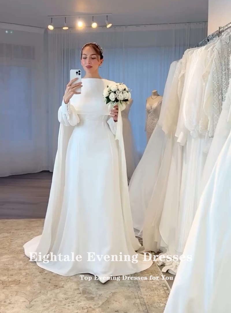 Eightale Arabic Wedding Dresses Customized Long Sleeves White Ivory Mermaid Bridal Gown Vestidos De Novia