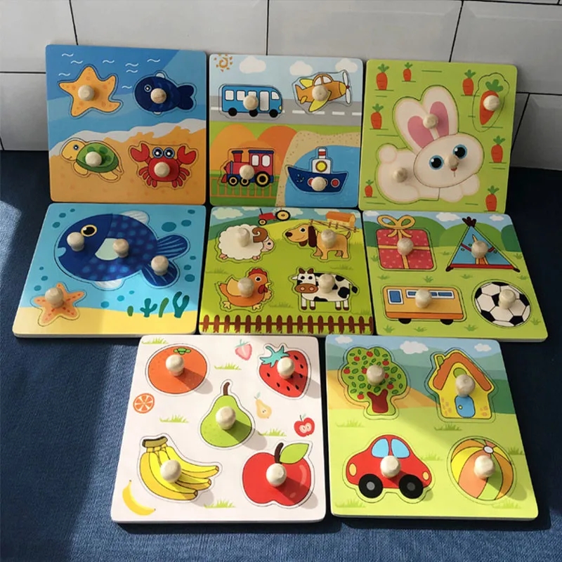 Montessori Baby Speelgoed 3D Houten Puzzels Kinderen Hand Krasbord Puzzel Kinderen Vroeg Leren Onderwijs Fruit Cognitief Speelgoed