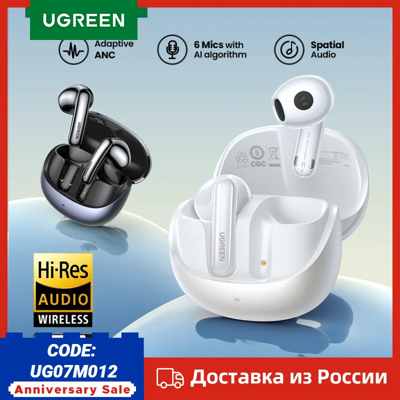 UGREEN Auriculares inalámbricos Bluetooth Semi-abiertos ANC Adapativos Auriculares con cancelación activa de ruido LDAC Auriculares de audio de alta resolución