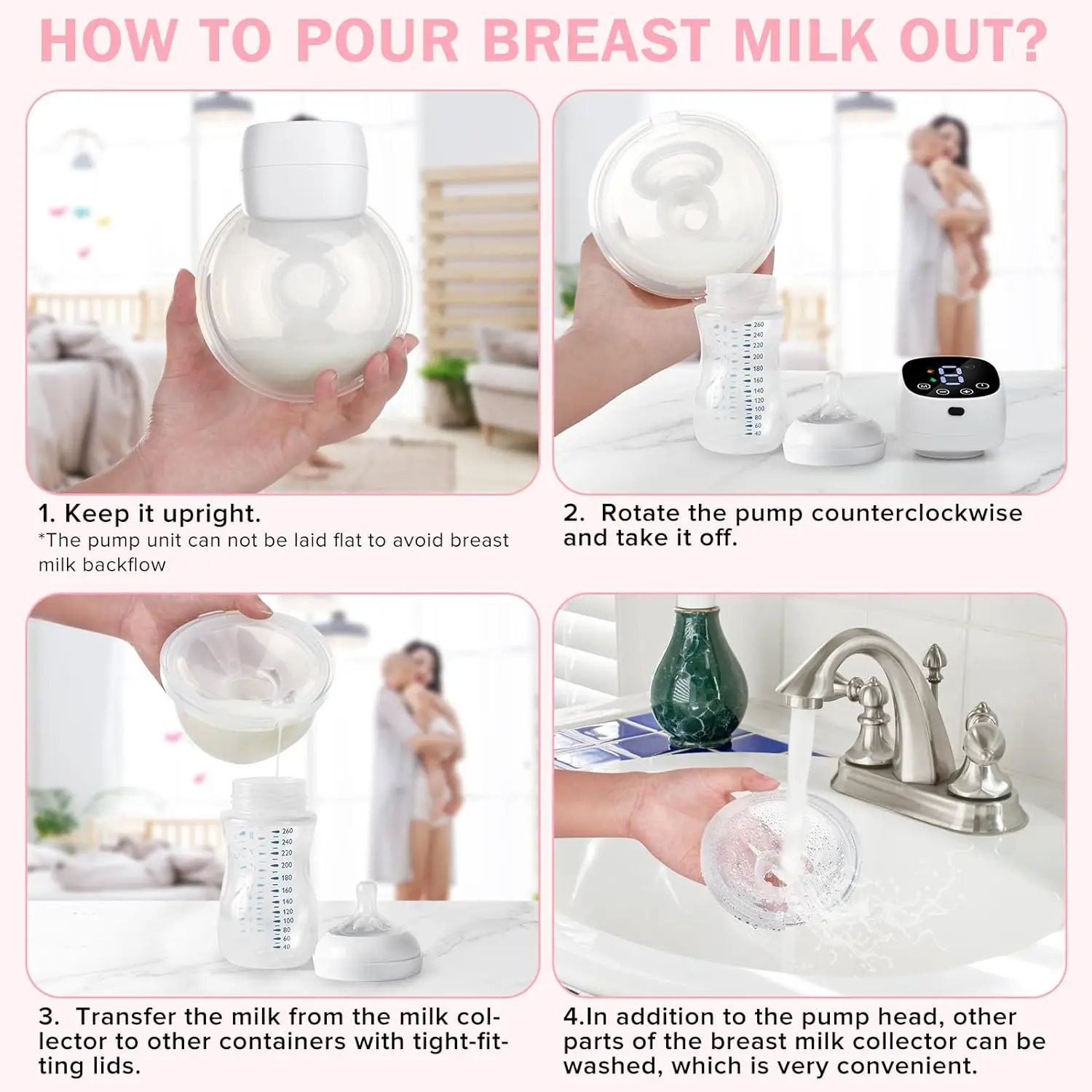 Wearable Electric Breast Pump Handsfree With Breastmilk Storage Bag&Collector LowNoise Powerful Suction Portable Breastmilk Pump