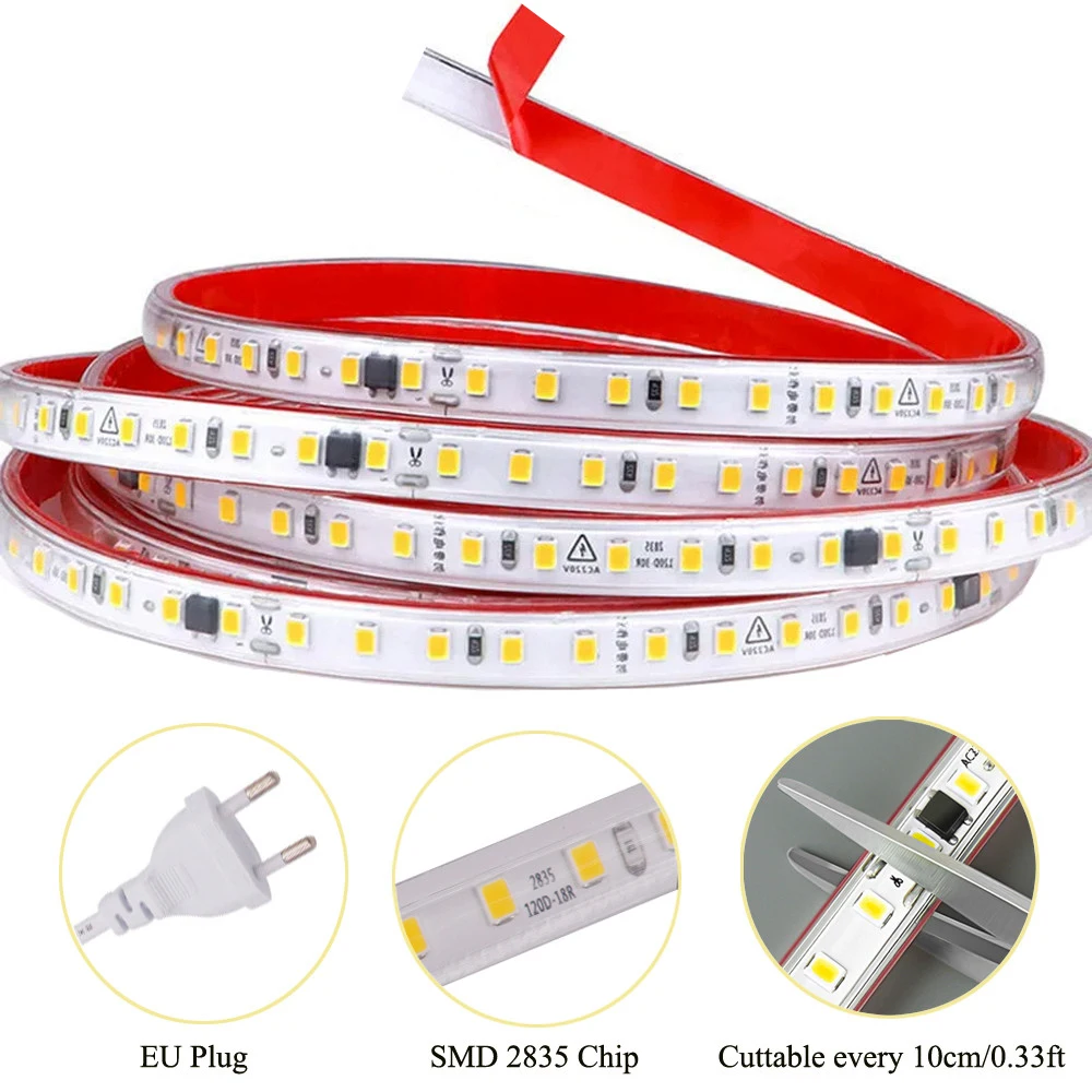 Striscia LED impermeabile ultrasottile 10 cm Taglio 220 V 120 LED / m Illuminazione lineare autoadesiva Nastro LED flessibile Bianco freddo e caldo