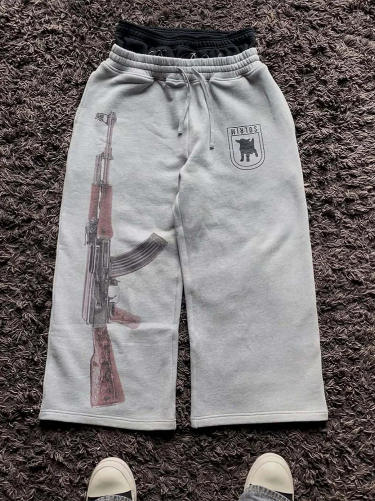 Spodnie Y2K z wysokim stanem, z nadrukiem i haftem, w stylu streetwear, na wiosnę i lato, codzienne, z prostymi nogawkami, z podwójnym pasem, modne.