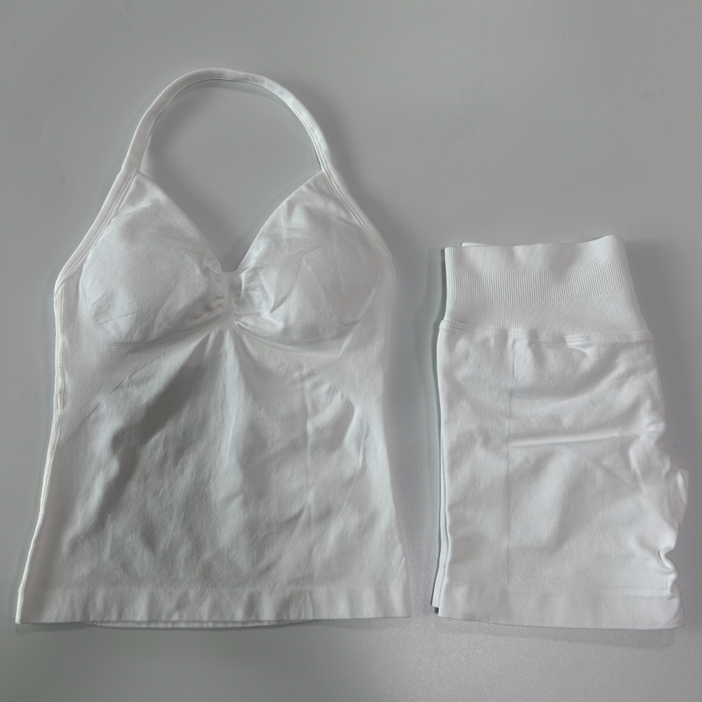 Conjunto de gimnasio de 2 uds., camisetas sin mangas con espalda descubierta para mujer, pantalones cortos sin costuras de cintura alta, traje de gimnasio, ropa deportiva, conjuntos de entrenamiento