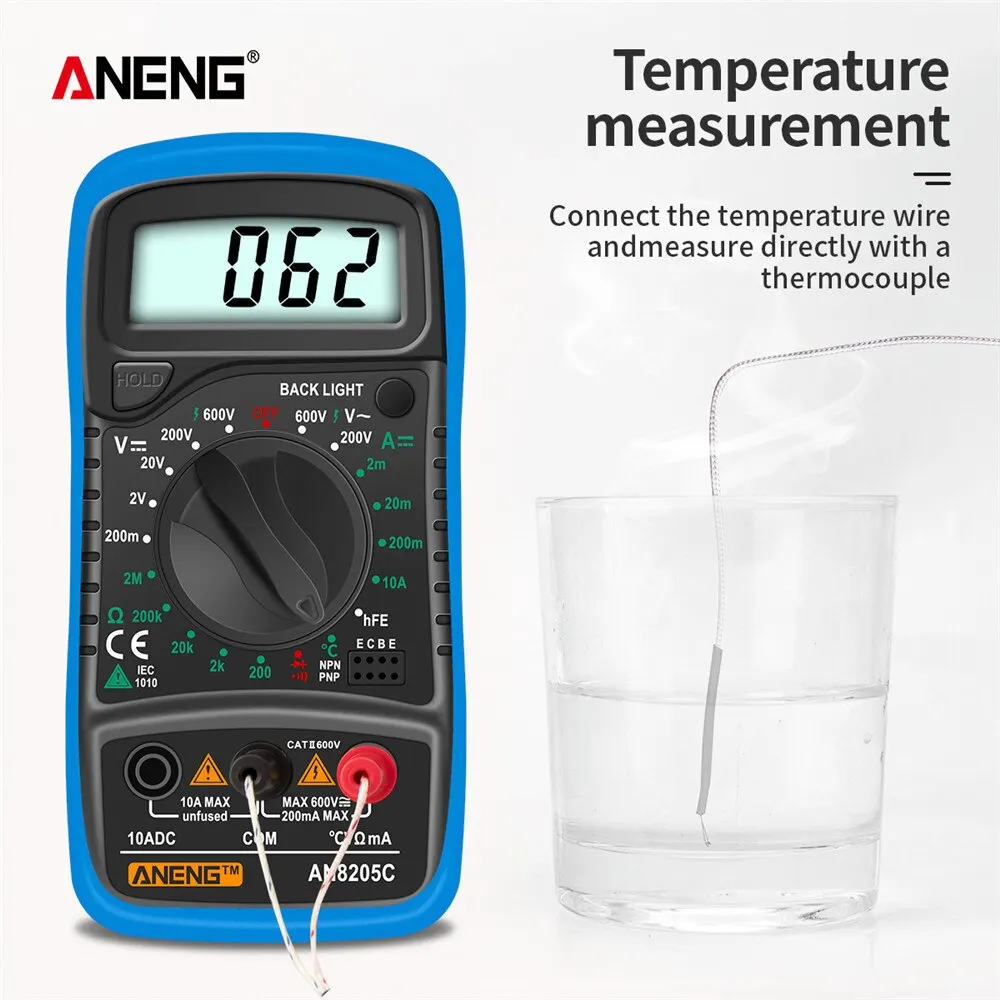 Aneng AN8205C ดิจิตอลมัลติมิเตอร์ ac/dc ammeter โวลต์โอห์มมัลติเมโทรเครื่องทดสอบพร้อมไฟแบ็คไลท์ LCD แบบพกพา