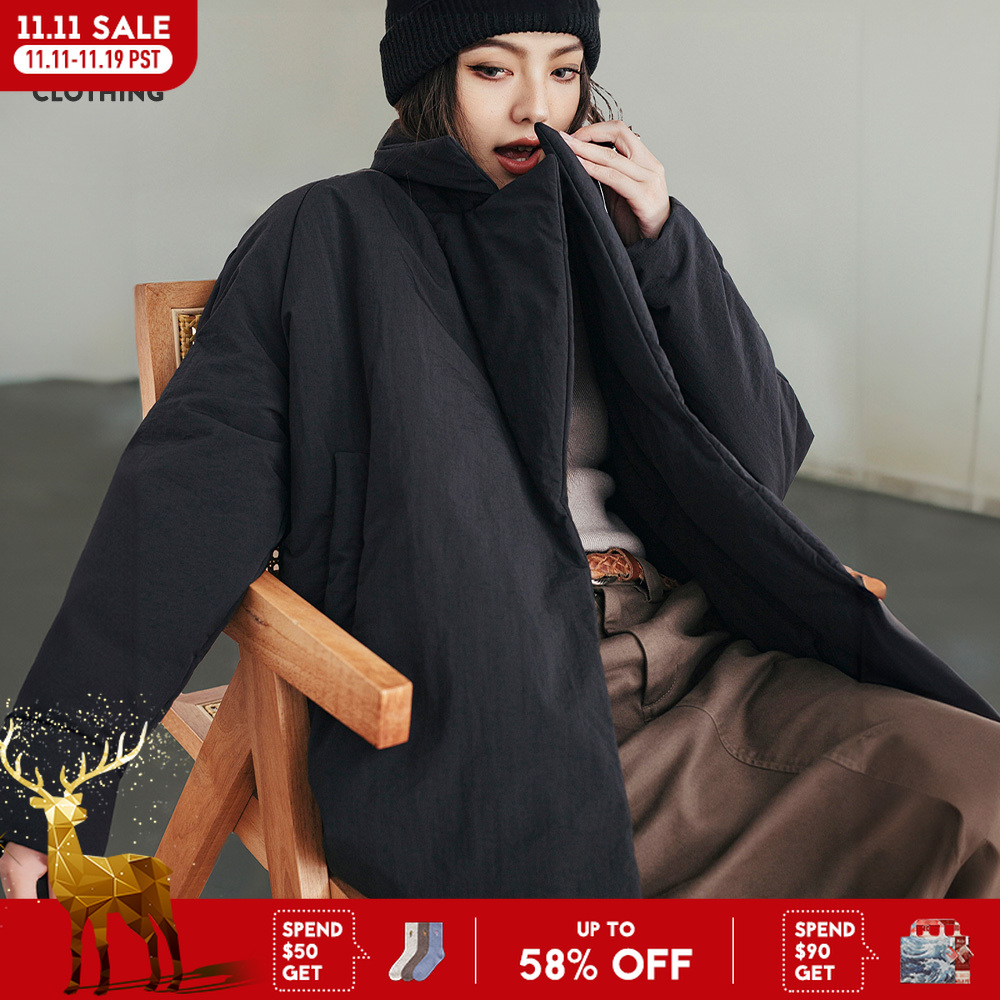 Maden feminino algodão-acolchoado lapela casaco solto ajuste quente curto puffer jaqueta casual commuter preto coreia parkas inverno outerwear
