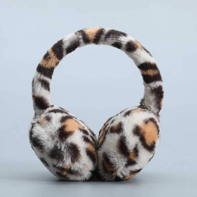 Cross-border earmuffs wear leopard print for men and women in winter warm windproof and anti-freeze memory headband simple plush