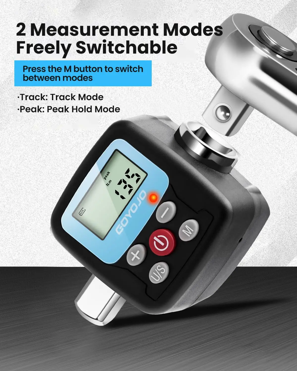 Adaptador de chave de torque digital GOYOJO - Conversor de ferramenta de torque eletrônico de precisão e medidor com display LCD, inclui 1/2", 1/4