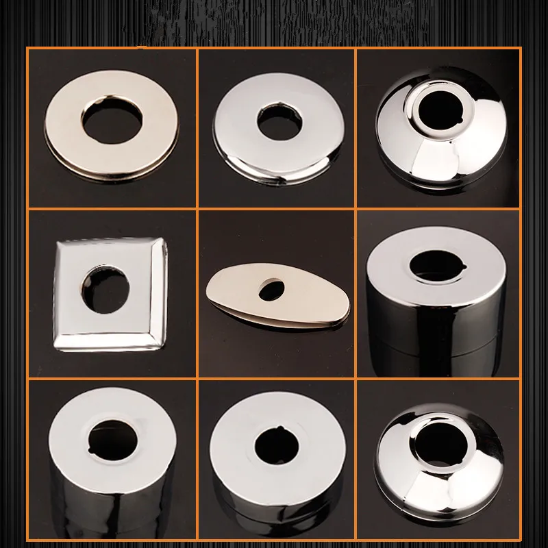 Self-กาวก๊อกน้ําฝักบัวตกแต่ง Chrome FINISH ท่อน้ําสแตนเลสผนังครอบคลุมอุปกรณ์ห้องน้ํา
