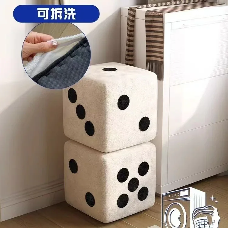 Taburete de terciopelo de cordero para el hogar, taburete para zapatos con dados, taburete para sala de estar, adornos creativos, taburete para sofá, taburete de Almacenamiento Simple