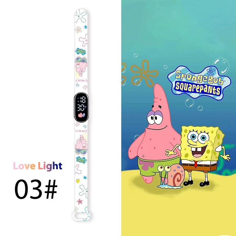นาฬิกาเด็กการ์ตูน SpongeBob แอลอีดีตารางอะนิเมะเด็กนาฬิกาของเล่นแบบสัมผัสกำไลข้อมืออิเล็กทรอนิกส์กันน้ำของขวัญ