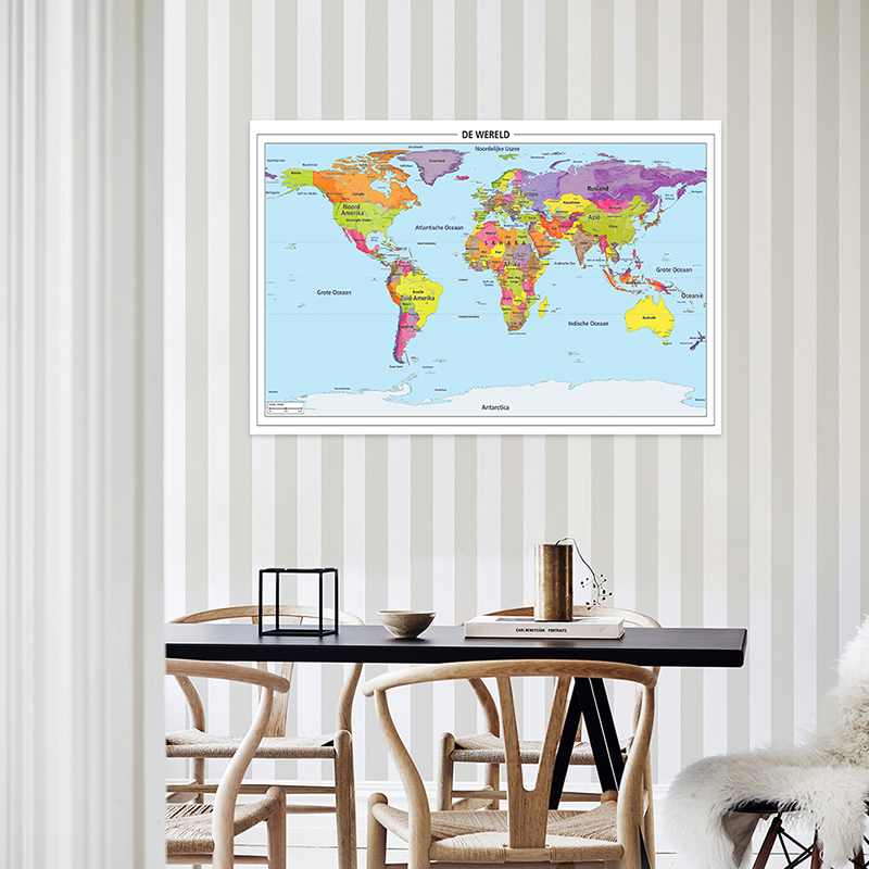 世界地図詳細ポスター、詳細ポスター、不織布キャンバス、壁アート画像、オフィス、家の装飾、学用品、150x100cm