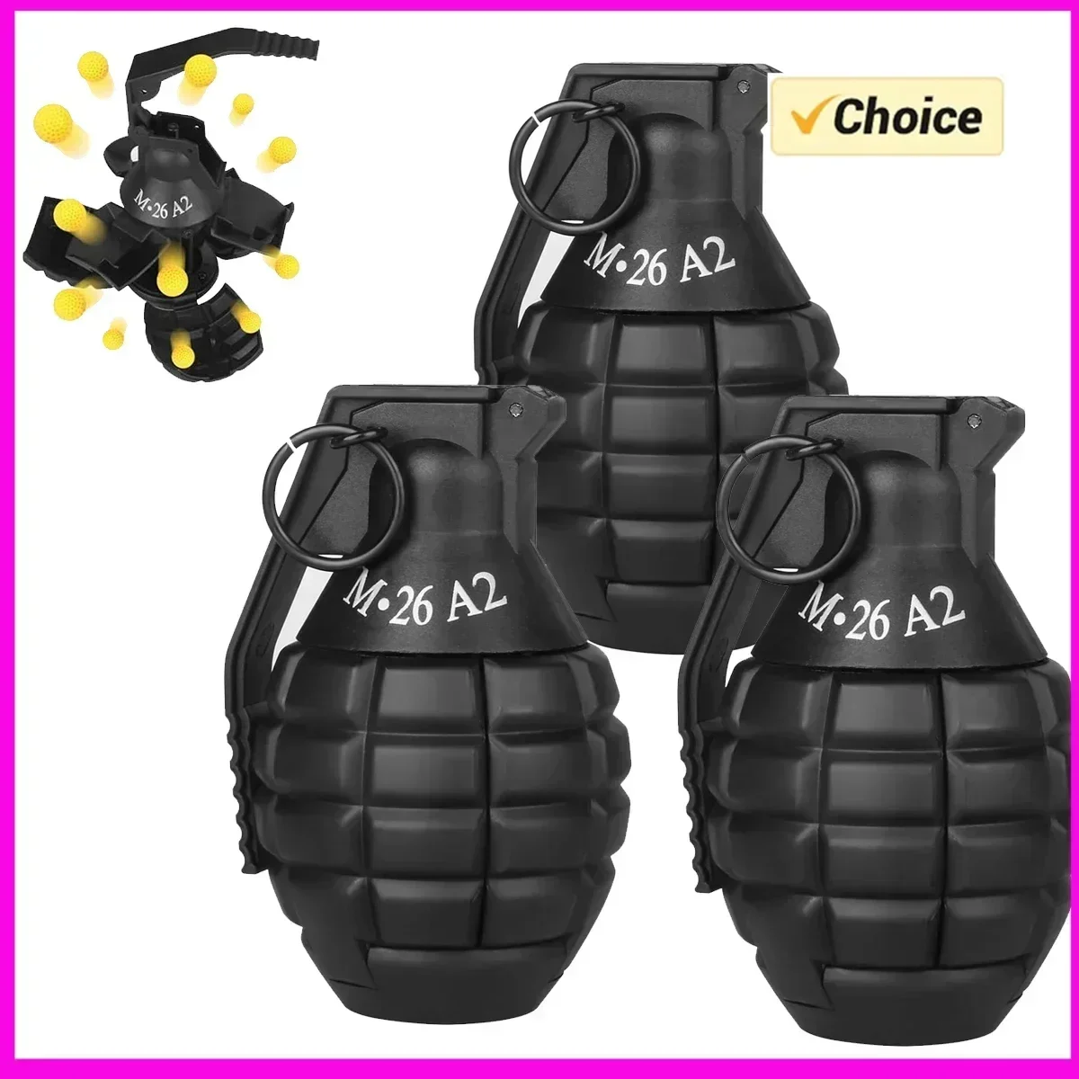 1/3PCS M26a2 나일론 수류탄 모델 폭발 수류탄 장난감, Airsoft 수류탄 모델, 낙하 방지, 리필 가능, 젤 볼, 색종이, 밀가루